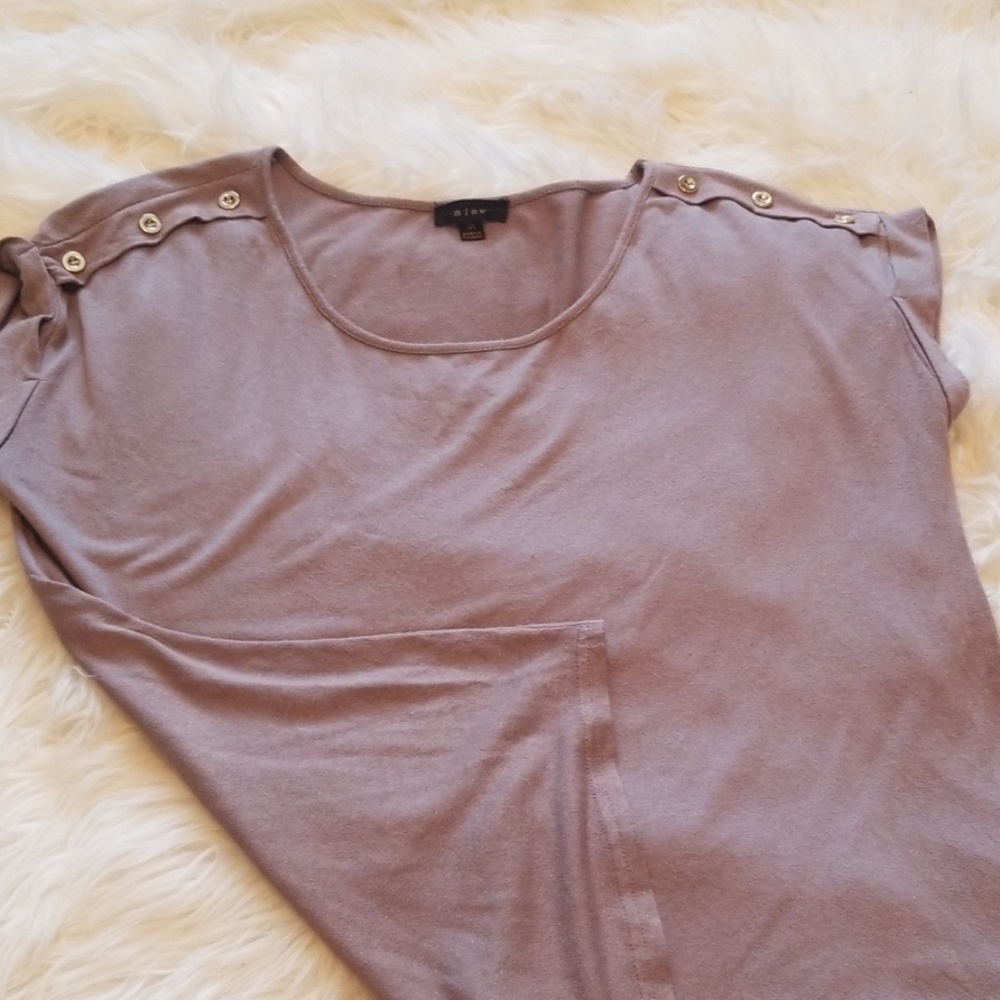 So soft! Lavender tee with brass buttons